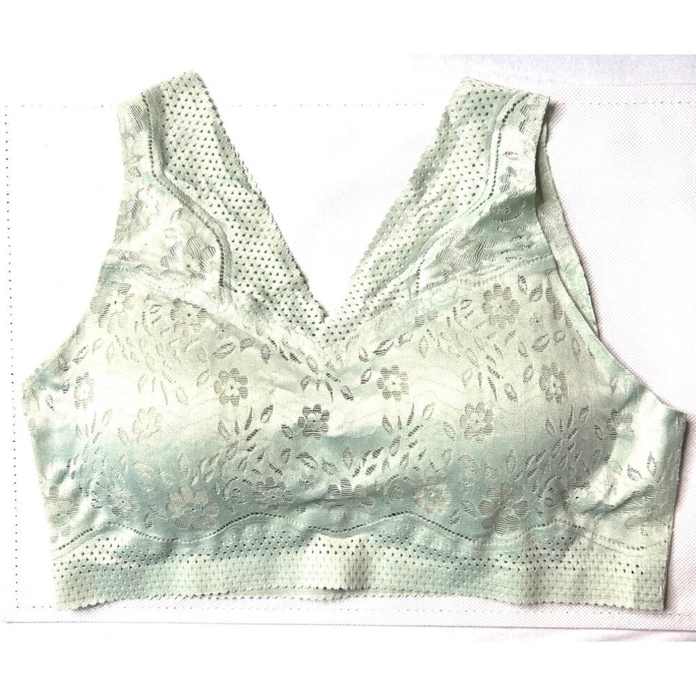 Lace Wireless Floral Pattern Bra In Pale Mint Green Removable Padding (Large?)